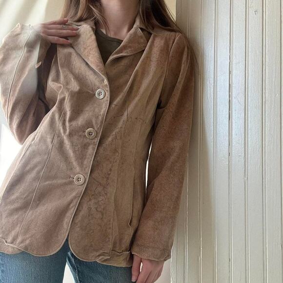 Vintage Preston & York Tan Suede Leather Jacket Medium Y2K - Picture 2 of 8